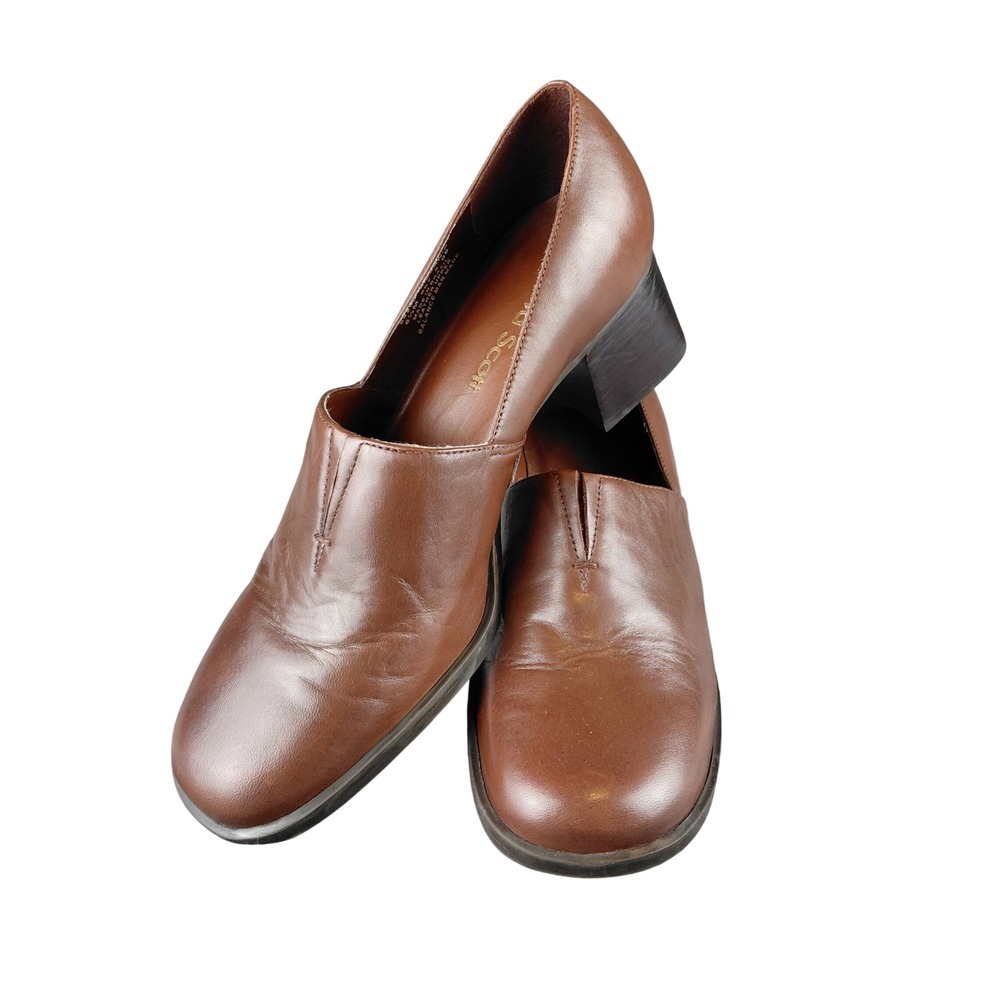 Laura Scott Melanie Brown Leather Block Heel Loafer Shoes Women's 8.5M
